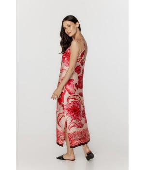 Espalda de camisón largo de viscosa roja con corte ceñido